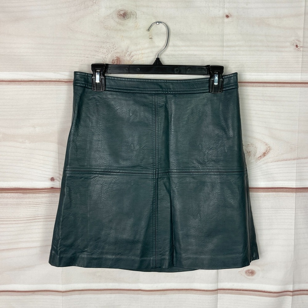 The Limited Skirt Womens 2 Green A-Line Mini Faux Leather Pleather Seamed Solid